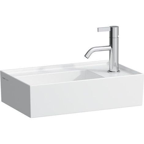 Lave-mains KARTELL 460 x 280 mm, plage de robinetterie à droite sans trop-plein, version 1 trou de robinetterie blanc LCC LAUFEN