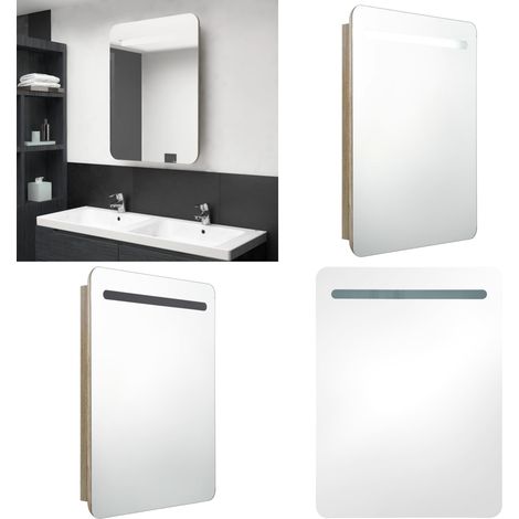 LED-Bad-Spiegelschrank Eichen-Optik 60x11x80 cm - LED-Spiegelschrank - Badezimmerspiegel - Eichenschrank - Wandregal - Aufbewahrungsschrank - Home & Living (1/5)