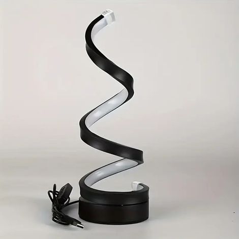 Ortviai Lampe de bureau LED spiral avec réglage tri-couleur et alimentation USB – noir (1/4)