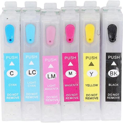 Cartouches d'encre rechargeables compatibles avec puce permanente, 6 couleurs pour imprimantes jet d'encre T0
