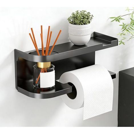 Porte-rouleau de WC avec étagère – Gris – Auto-adhésif – Camping-car, salle de bain, cuisine (1/5)