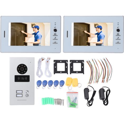 Sonnette vidéo filaire avec écran couleur HD 7 pouces, interphone visuel, lecteur de carte magnétique, sonnette électronique intelligente, prise US 100-240 V (1/5)