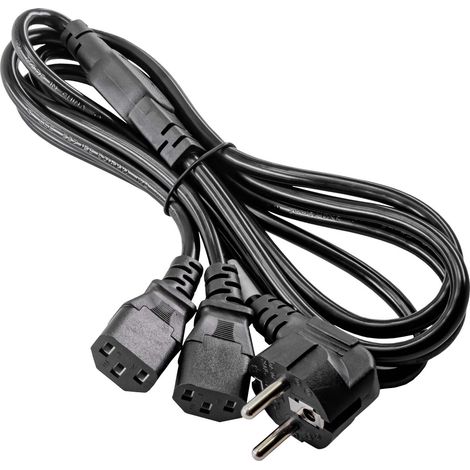 Akyga Strom Anschlusskabel [1x Schutzkontakt-Stecker - 2x Kaltgeräte-Buchse C13] 1.80 m Schwarz