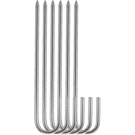 J-Haken-Erdanker, verzinkte Stahl-Bewehrungsstäbe, 6 Stück, zur Unterstützung von Gartenzäunen und Überdachungen (1/5)