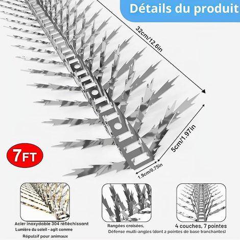 Piques Anti-Oiseaux et Anti-Écureuils, Défenses Anti-Escalade pour Clôture, Jardin, Arbre, Toit - Acier Inoxydable,Piques de 5 cm en Forme de Feuille d'Érable (1/4)