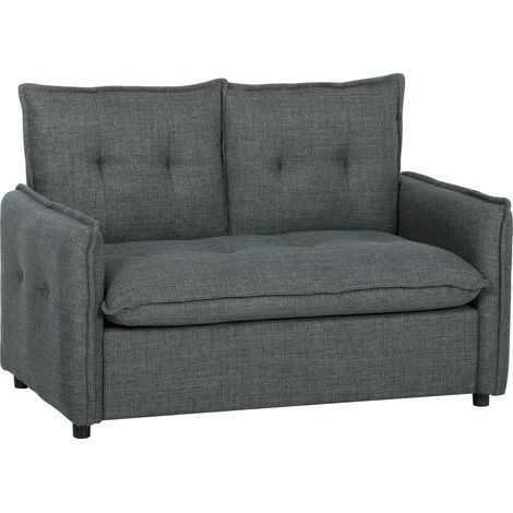 Canapé 2 places Florinde design capitonné confortable tissu anthracite gris foncé pour petits espaces (1/5)
