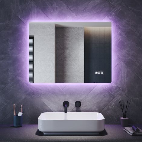 SONNI Wandspiegel Badspiegel mit Beleuchtung Anti-Beschlag, Quadrat LED Badspiegel mit Touch-Schalter Bluetooth 3 Einstellbare Lichtfarben Steckdose, 700 x 500 mm