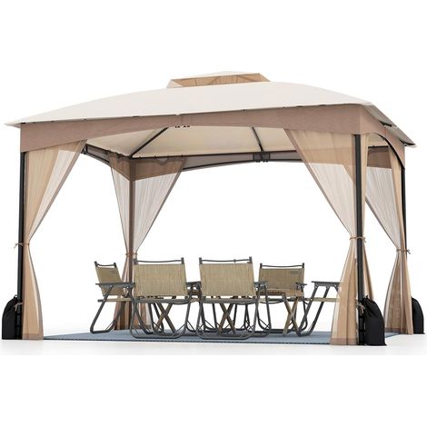 Tonnelle de Jardin Exterieur 3 x 3,6 m avec Moustiquaire, Lestage Poids, Pergola de Jardin Toit Double Ventilé, Piquets de Sol et 4 Sacs de Sable (3x3,6MBeige) (1/5)