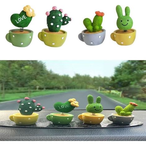 Bardusch-Décoration de tableau de bord de voiture,4 pièces tête secouante,plante fleur cactus,accessoires en résine PZCC (1/4)