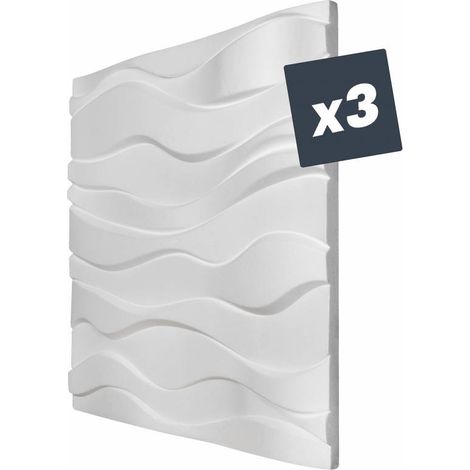 Decoon – Lot de 3 panneaux muraux décoratifs 3D en polystyrène – Effet vagues – Dimensions 60x60x3 cm – Résistant à l'humidité – Facile à poser (1/5)