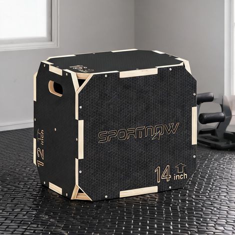 Caisse pliométrique en bois 3 hauteurs 41 36 31 cm preto