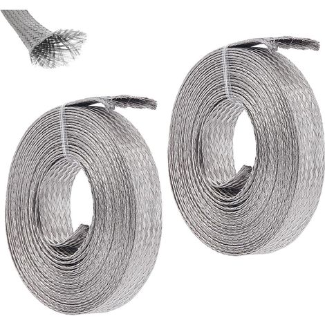 Tresse Métallique Tressée en Acier Inoxydable 15mm De Large Gainage Câble Écran 8m Manchon Protecteur Ruban Métallique Extensible pour Protection Câbles Électriques (1/5)