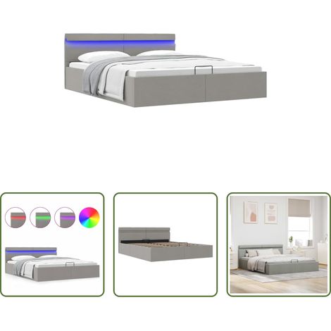vidaXL Boxspringbett - Bett mit Bettkasten Hydraulisch LED Hellgrau Stoff 160x200 cm (1/5)
