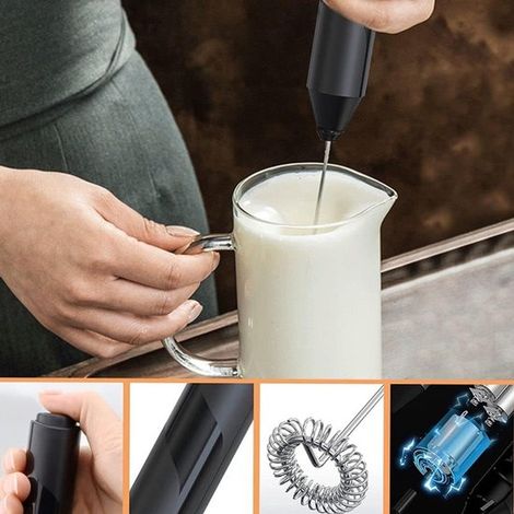 Montalatte elettrico - Frusta per latte - Nero - Acciaio inossidabile - Senza fili - Cappuccino/Panna montata/Condimenti per insalata (1/5)