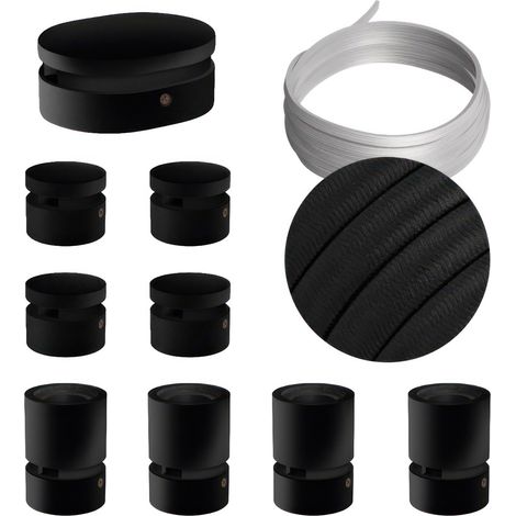 Sistema Filé Symmetric Kit - con cavo di 5 m per catenaria e 9 componenti in legno verniciato nero per interni