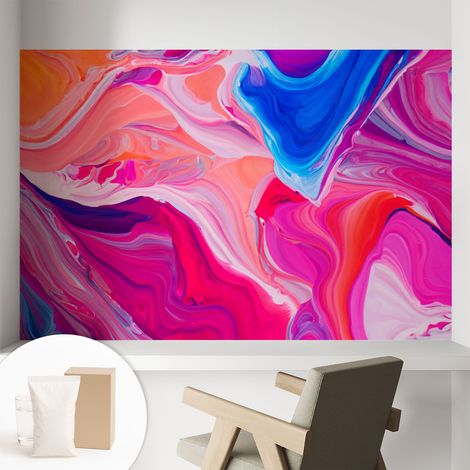 Papier peint intissé classique moderne pour salon et chambre à coucher Décoration rapide avec colle Vagues fluides 104x70 cm (1/5)