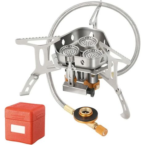 Réchaud à gaz portable 5800W pour camping et tourisme, avec 3 brûleurs, allumage facile. (1/4)