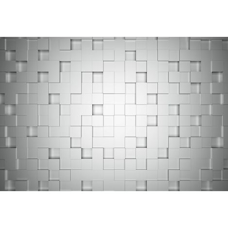 Papier peint panoramique 3D géométrique blanc | Tapisserie panoramique blanche trompe l'œil cube | Papier peint panoramique moderne salon - 384 X 260 cm (8 pièces) (1/2)