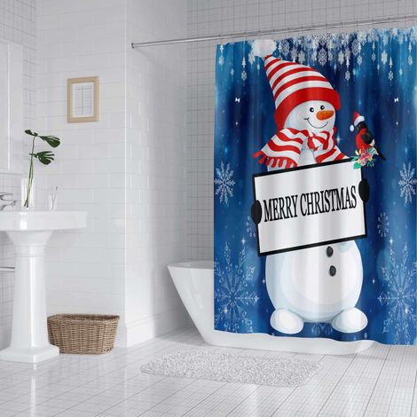 Rideau de douche de Noël, ensemble de décoration de salle de bain en tissu avec crochets, 90cm x 180cm.