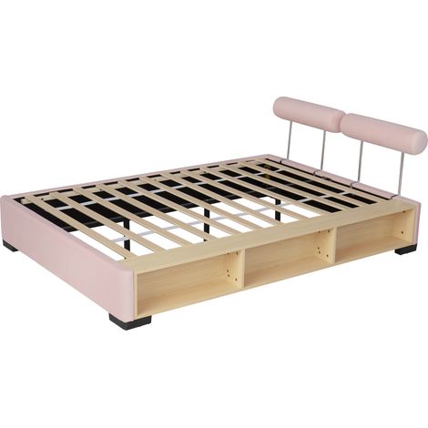 Letto imbottito per bambini rosa 140x200 cm con mensola laterale LED e vano aperto HOMVRA (1/5)