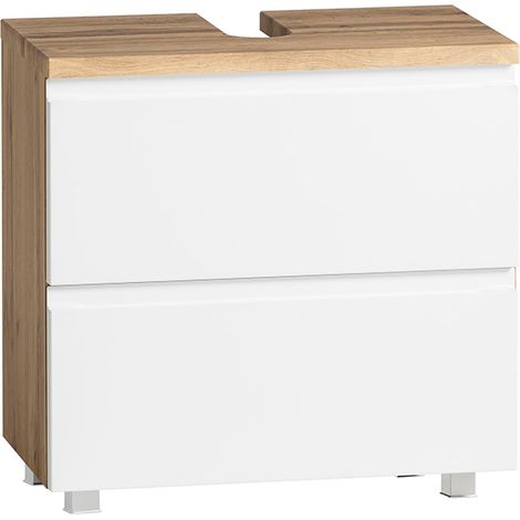 Waschbeckenunterschrank 60cm in Wotan Eiche Nb. mit weiß matt VASTO-03-WHITE, B/H/T ca. 60/56/35 cm (1/5)