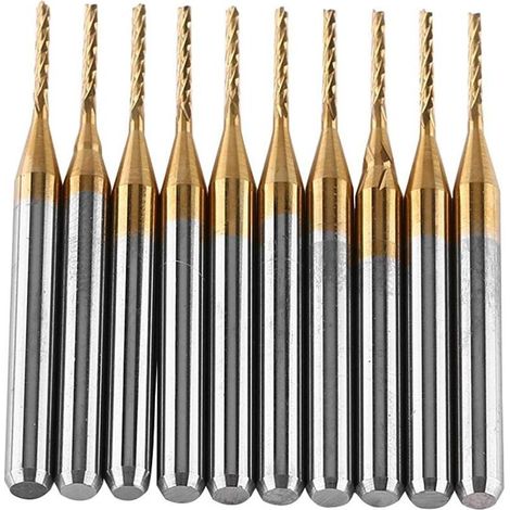 10pcs Fraise CNC 3.175mm 1mm RevêTement en Carbure de TungstèNe Et Titane Outil de Coupe Foret Tige Droite Fraise pour Sculpture Gravure (1/5)