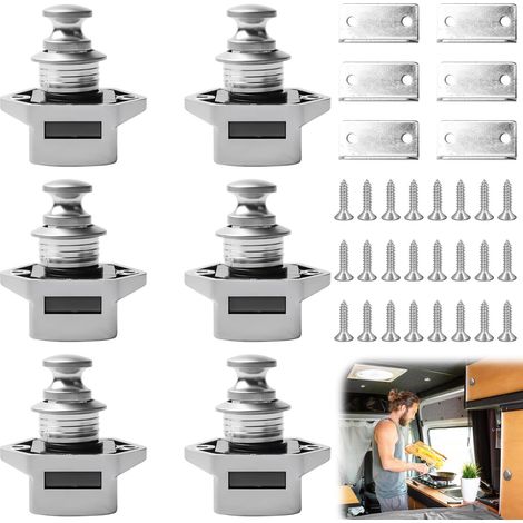 6 pièces Verrou à poussée pour camping-car, verrouillage par bouton-poussoir pour porte d'armoire, verrou à bouton-poussoir, serrure de meuble pour tiroir pour caravane, camping-car, yacht (1/5)