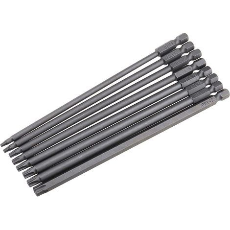 Lot de 8 embouts de tournevis hexagonaux extra longs T8-T40 en acier durable S2 avec tête magnétique de sécurité Torx (150 mm) (1/4)
