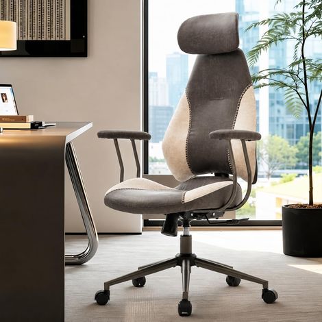 Fauteuil de Bureau Ergonomique en Tissu Effet Daim, Chaise de Bureau à Dossier Haut, Appui-Tête Réglable 3D, Fauteuil de Direction Pivotant, Télétravail, Chambre et Bureau (1/5)
