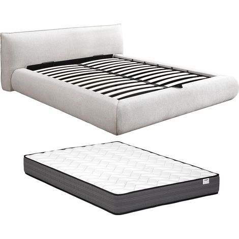 Letto contenitore 180 x 200 cm - Tessuto - Beige + Materasso - MIRSIO