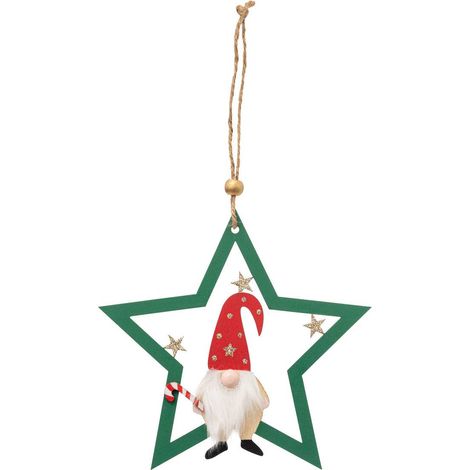 Decoración de madera árbol de Navidad gnomo estrella verde 15cm - Atmosphera créateur d'intérieur