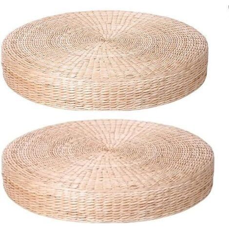 Lot de 2 coussins de sol extra larges, coussins de sol ronds rembourrés en paille pour sièges d'extérieur, diamètre : 60 cm (23,6 po).-Chrom (1/5)