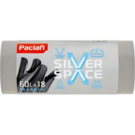 Bolsas de basura Silver Space Multitop Lux, plateadas, 60 L, 18 unidades - Paclan