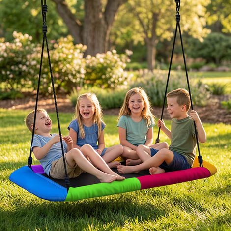 Balançoire nid, hauteur réglable, supportant jusqu'à 300 kg avec cordes ajustables, pour les enfants de 3 à 8 ans, 148 x 77 x 180 cm, multicolore (1/5)