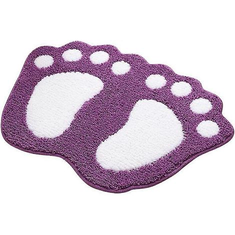 tapis de bain violet 40 x 60 cm antidérapant et absorbant, motif grands pieds, en polyester (1/4)