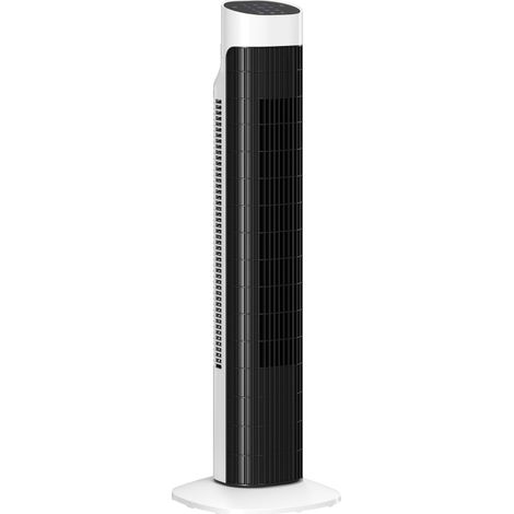 Ventilateur tour silencieux avec télécommande, 3 vitesses, 3 modes, minuterie 7,5 h, oscillation à 70°, blanc et noir