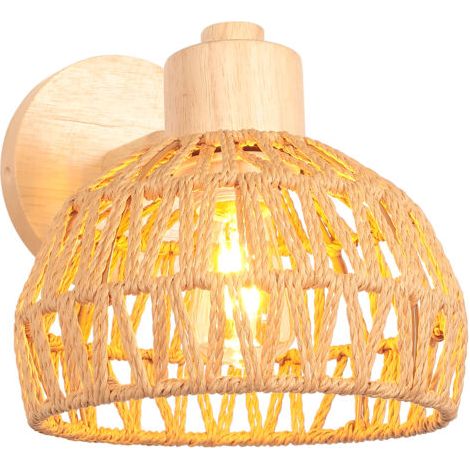 royaluxe- 20CM Applique Murale Intérieure Lampe Murale Réglable en Bois et Rotin Rétro E27 Luminaire Applique Vintage pour Chambre Salon