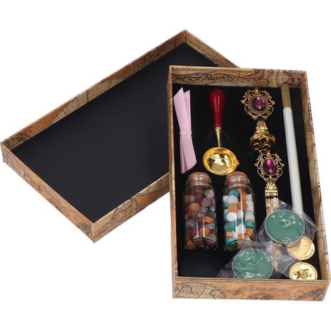 Kit de tampon en cire rétro européen, DIY sceau pour enveloppes, peinture à cacheter, coffret cadeau avec 12 bâtons de cire, teinte fuchsia, boîte décorative terre. (1/5)