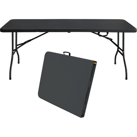 Tavolo pieghevole portatile da 180 cm con maniglia, resistente, nero (1/5)