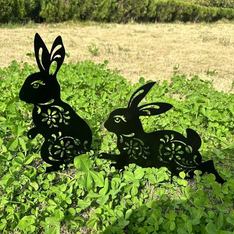 Lot de 2 piquets de Jardin décoratifs en métal pour Cour, Jardin, pelouse, décorations extérieures pour Les Amoureux des Lapins.
