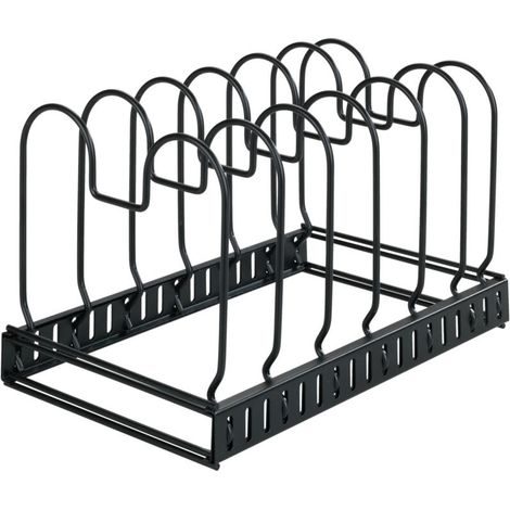 Support extensible pour couvercles et poêles – Rangement ajustable 6 compartiments – Métal laqué noir – Dimensions 30-57x18x18 cm