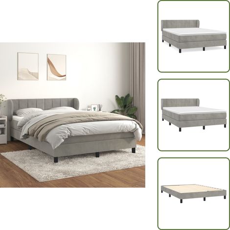 Boxspringbett mit Matratze Hellgrau 140x200 cm Samt - Samtbett - Boxspringbett - Doppelbett - Bettauflage - Matratze (1/5)