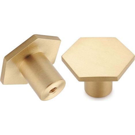 Set mit 10 Möbelknöpfen aus gebürstetem Messing, goldene Kommodenschubladenknöpfe, für Schränke, Kommoden, Badezimmer und Küche, 34 x 20 mm (Sechskant)