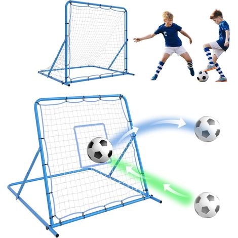 But de football 2-en-1 120×120cm – Cage + filet de rebond, angle réglable, montage rapide – Pour enfants & adultes (1/5)