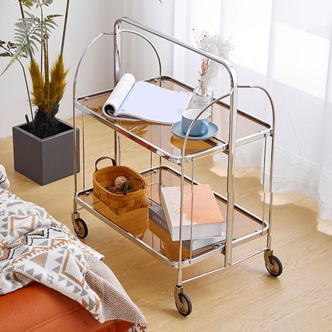 Chariot vintage/étagère de rangement/table basse/étagère de rangement à plusieurs niveaux/chariot en verre (style Instagram) (1/5)