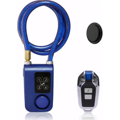 Antivol pour Vélo avec Alarme et GPS Combo Système de Sécurité 2-en-1 avec Sirène de 110 dB Longue Portée Télécommande (45,7 m) Câble en Acier Anti-Coupe pour Ebike VTT Scooter Bleu (1/5)