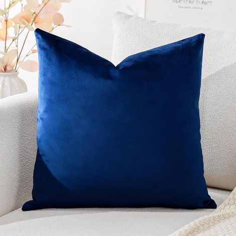 Housse de Coussin en Velours Décoratif Canapé Taie d'oreiller Super Doux Decoration Maison Salon Chambre pour Canapé 60x60cm Bleu Foncé (1/5)