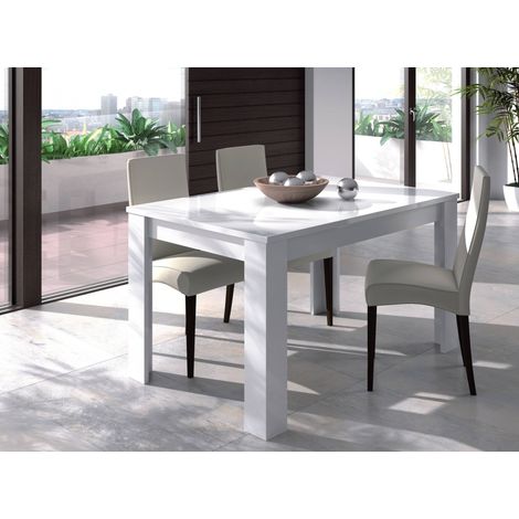 Dmora Mesa de comedor extensible, color blanco mate, Medidas 140 x 78 x 90 cm, con embalaje reforzado (1/5)
