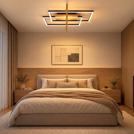 GBLY LED Deckenleuchte Schwarz fur Wohnzimmer 46W Kuchenlampe Wohnzimmerlampe moderne Deckenleuchte aus Holz fur Schlafzimmer dimmbare Deckenleuchte mit Fernbedienung fur Schlafzimmer Flur Kuche (1/5)