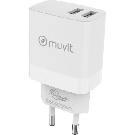 muvit for change cargador de pared 2 USB 3A/18W blanco